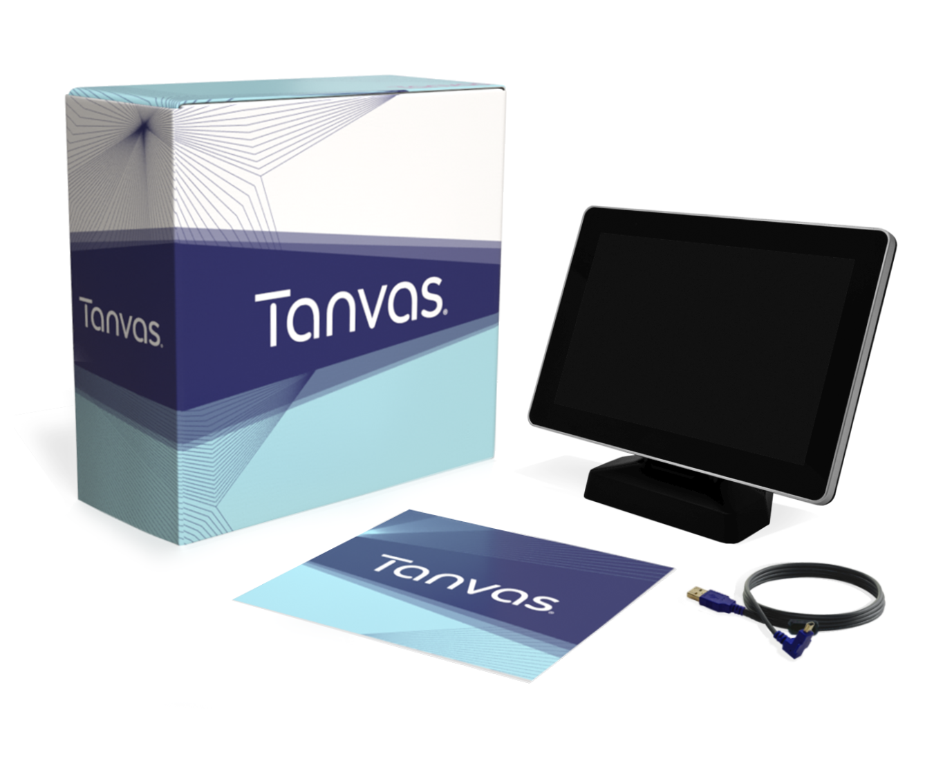Tanvas dev kit with 10.1" monitor pictures, box, cord and cleaning cloth